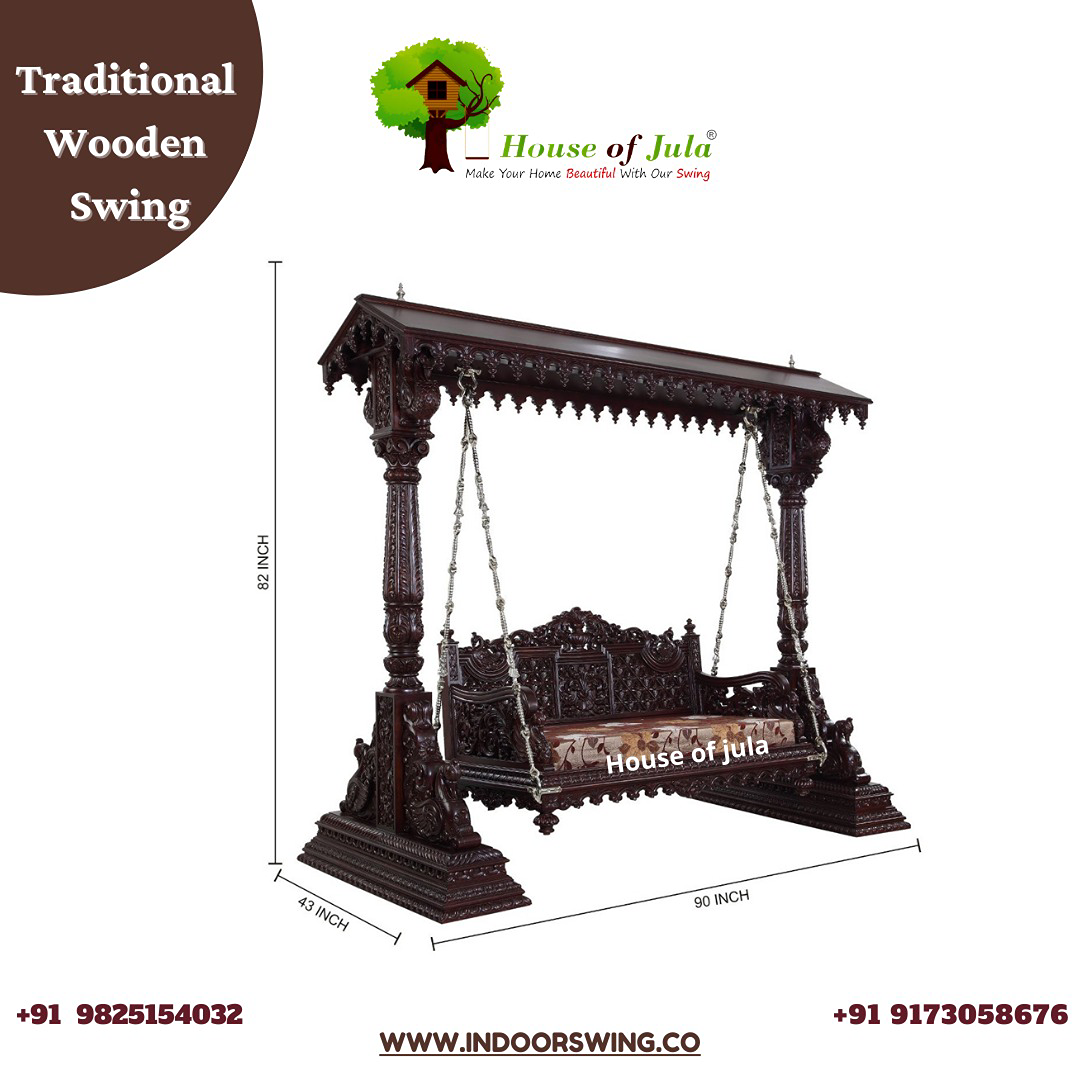 INDIAN WOODEN FAMILY SWING WITH ROOF